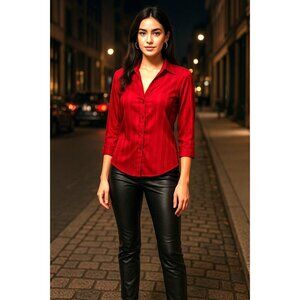 1830 Petite Small Red Stretch Shimmer Blouse Y2K Glam City Street Glam Style